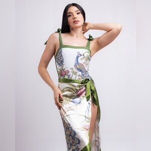 Peacock Print Swimsuit and Skirt Set